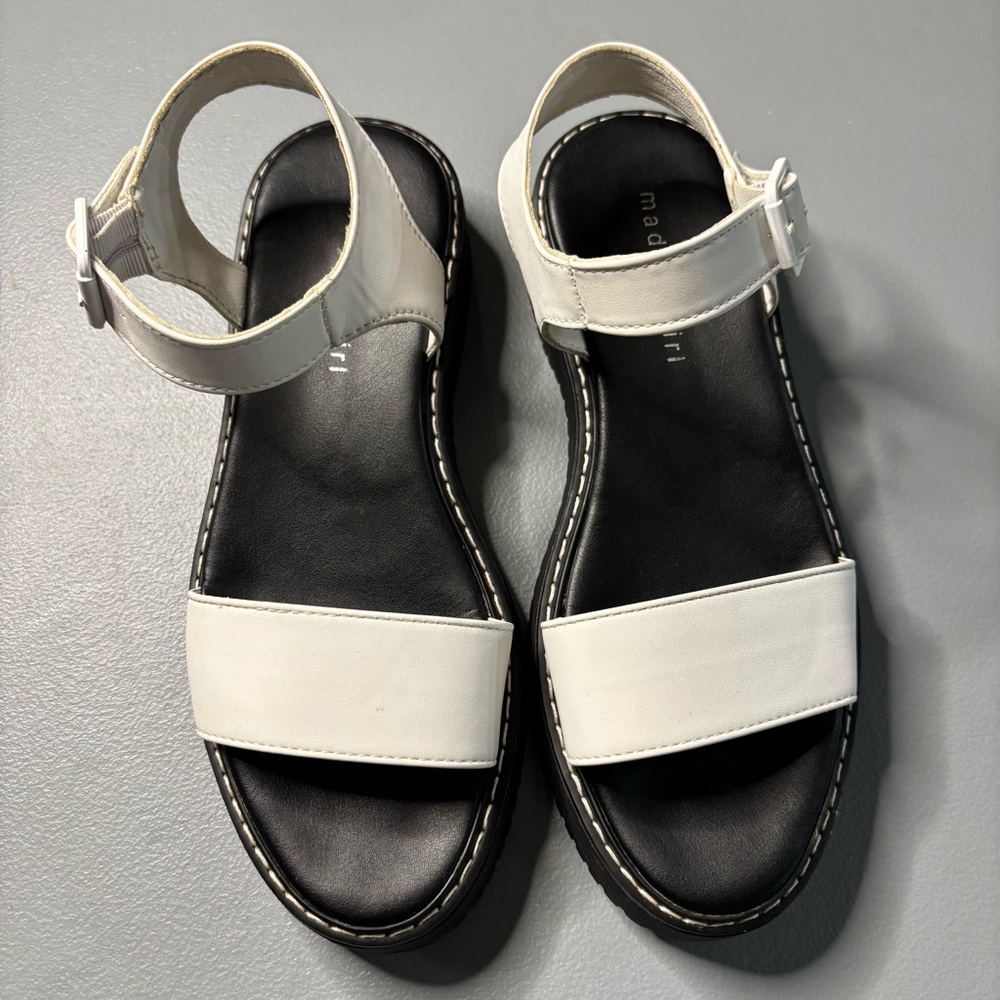 Madden Girl Thick Black and White Women's Sandals Adjustable Ankle Strap